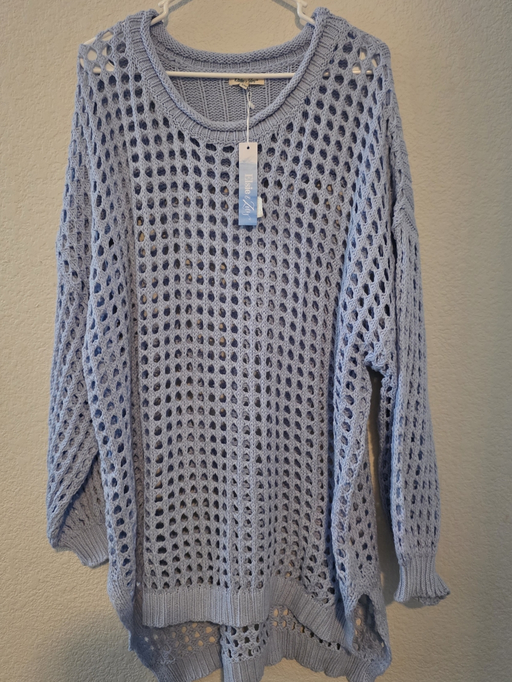 Elsie & Lily Pale Blue Open-Knit Crewneck Sweater